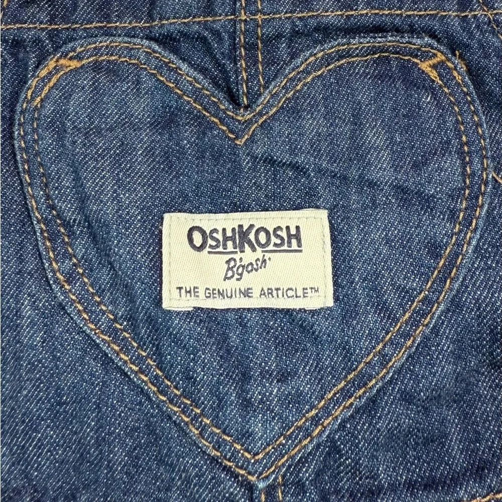 OSHKOSH B'GOSH Baby Girls' Dark Wash Heart Vestbak Red Plaid Lined Overalls‎ 6M